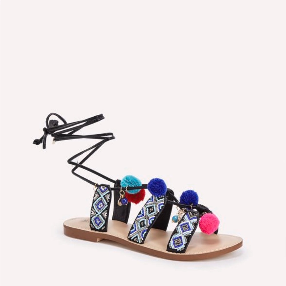 Never worn Just Fab Pom Pom Sandals BLACK